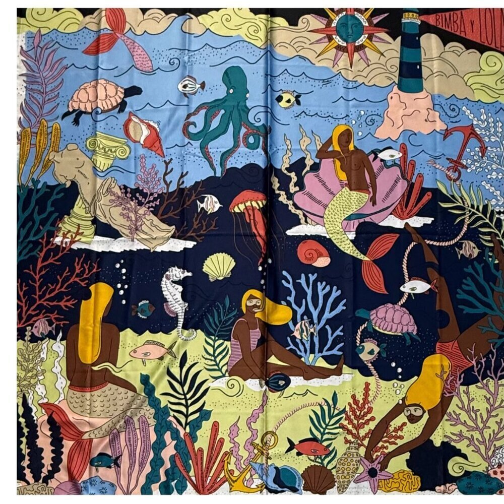 Bimba y Lola Silk Scarf Mermaid Ocean Underwater Fantasy Square - Picture 2 of 2